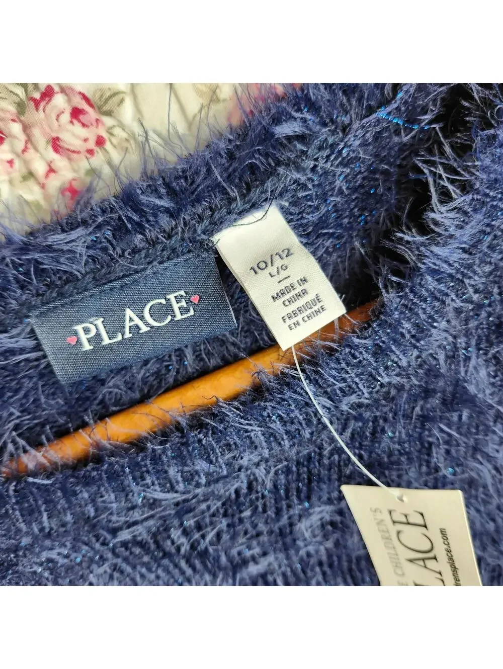 NEW Children's Place Fuzzy Sweater Sparkle Blue Crew Neck Soft Girl Size 10/12